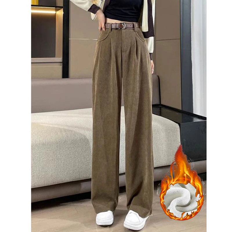 Winter Hot Sale Lady High Waist Thermal Pants Female Plush Straight Leg Trousers Girls Snow Warm Fleece Casual Daily Pants