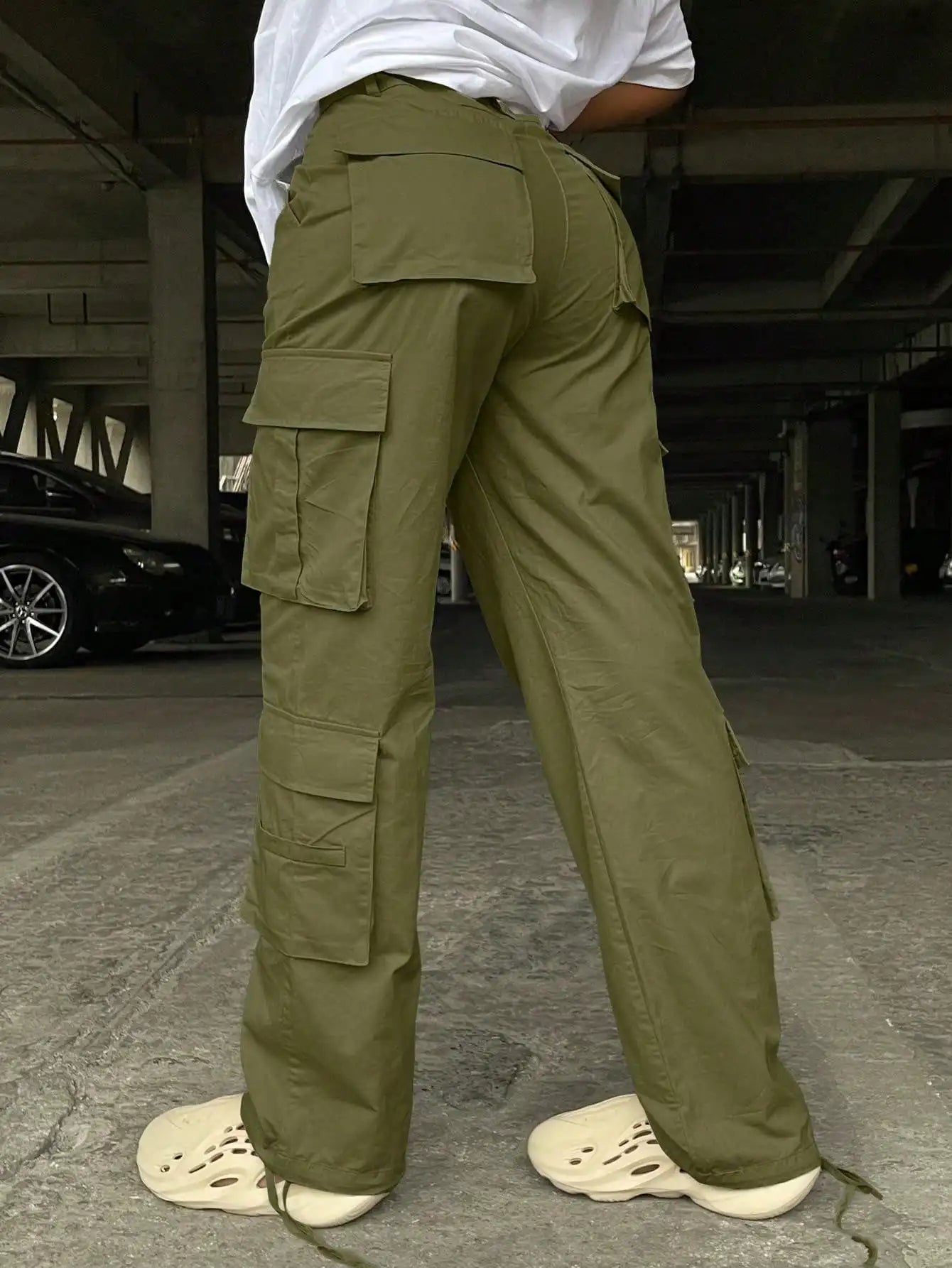 2025 New Christmas High Waist Solid Cargo Pants - Women's Loose Y2K Wide Leg Casual Pants with Pockets (Streetwear Sweatpants)