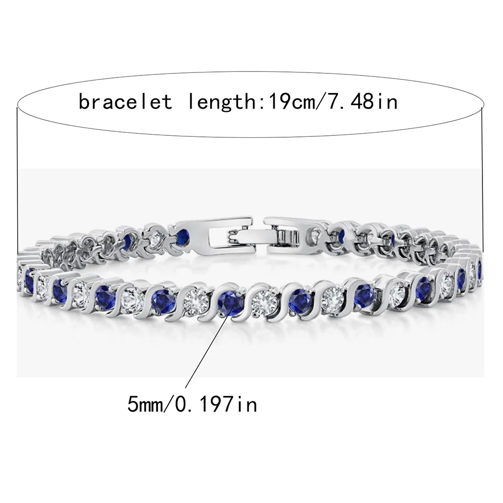 925 Sterling Silver Tennis Bracelet Sapphire Gemstone Blue Stone Bangle for Women Engagement Wedding Fine Jewelry Gift USA Stock