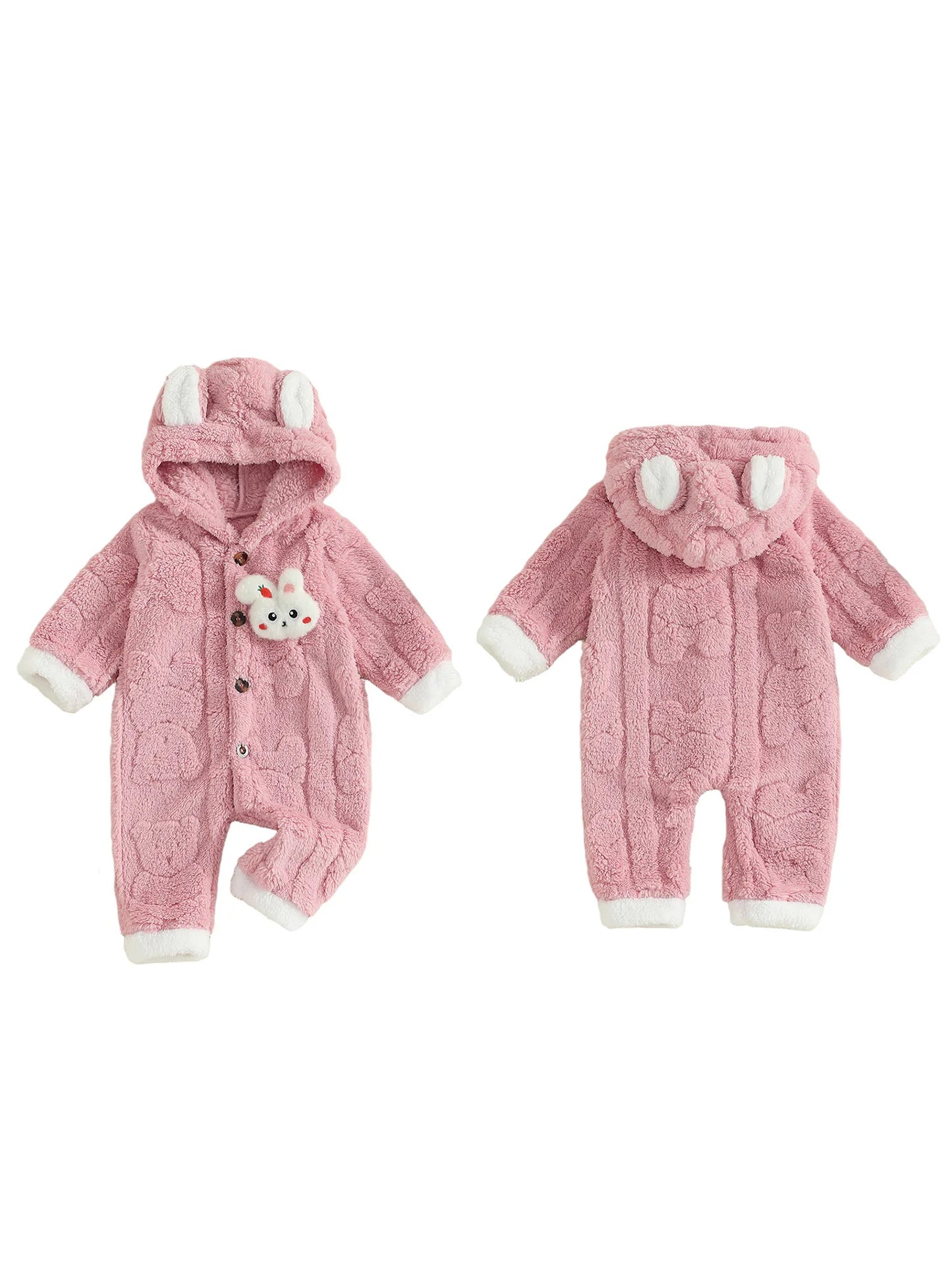 Adorable Infant Fleece Jumpsuit with Bear Ears Hoodie Warm Winter Outfit Zip Up Footed Snowsuit for Baby Boy or Girl