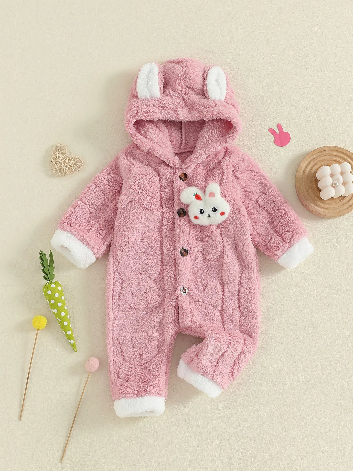Adorable Infant Fleece Jumpsuit with Bear Ears Hoodie Warm Winter Outfit Zip Up Footed Snowsuit for Baby Boy or Girl