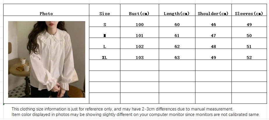 Vintage Women White Shirt Preppy Style Fashion Elegant Female Long Sleeve Blouse Y2K Sweet Kawaii All Match Shirts