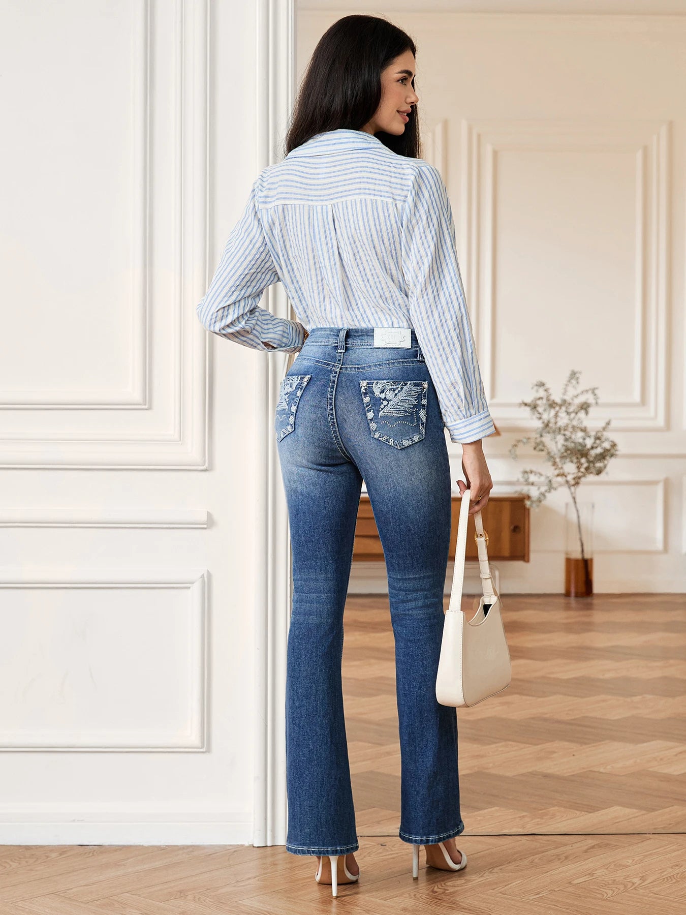 Wholesale Women High Waist Slim Flare Jeans Retro 2000s Stretch Skinny Fit Casual Streetwear Trendy Fashion Denim Pants Trousers
