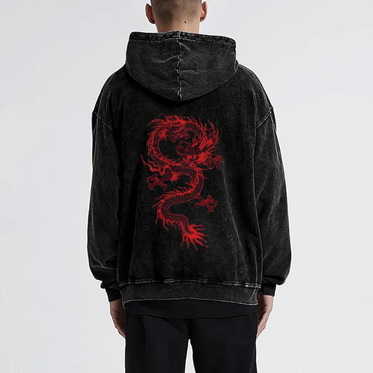 Japanese Dragon Streetwear Hoodies For Men, Vintage Oversized Aesthetic Grunge Clothing Graphic Hoodies For Women Men
