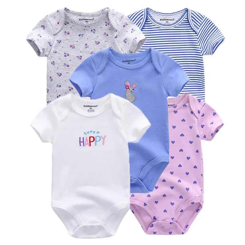 Kiddiezoom 5-piece fashionable cartoon boy and girl jumpsuit 100% pure cotton comfortable newborn jumpsuit summer