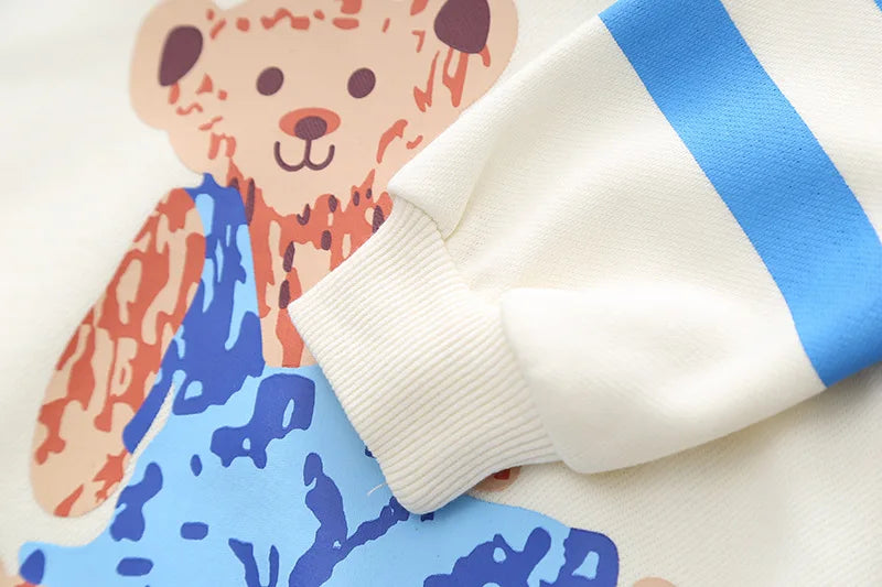 New boys' spring and autumn fashion casual sitting Bear Lapel sweater boys' jeans two piece set
