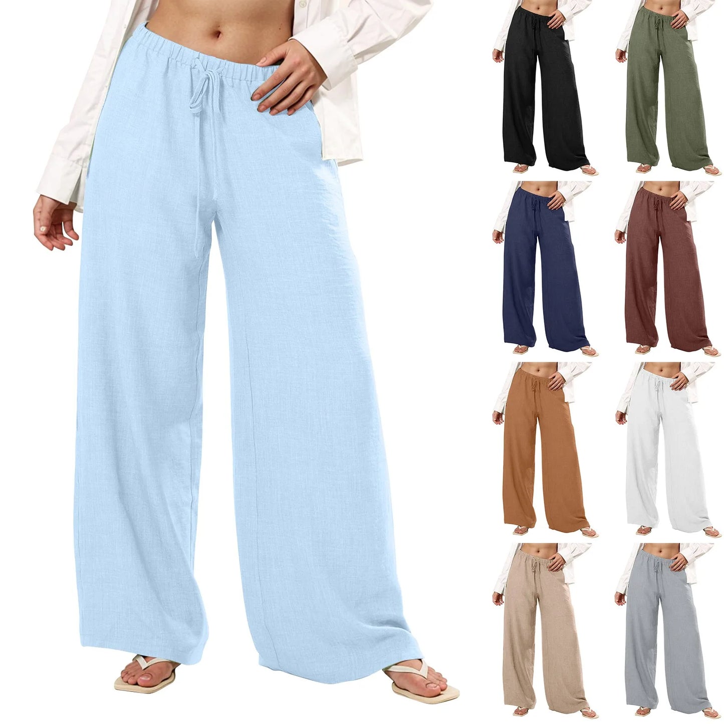 Womens Palazzo Pants Summer Casual Flowy Wide Leg Trousers Beach Travel Vacation Outfits Pantalones De Mujer Ropa De Mujer
