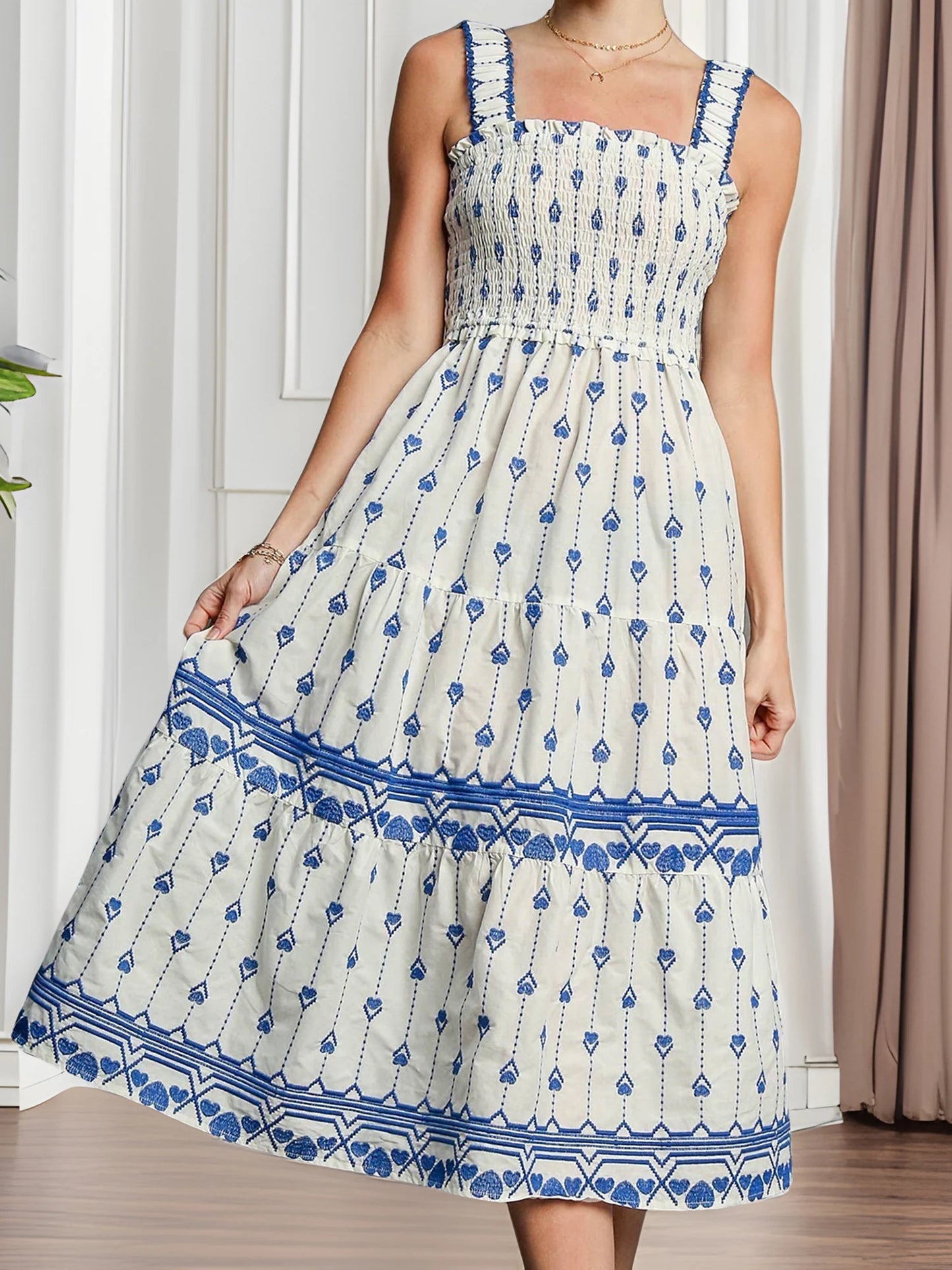 Women s Boho Floral Print Sleeveless Maxi Dress with Adjustable Spaghetti Straps for Summer Beach Vacation Style