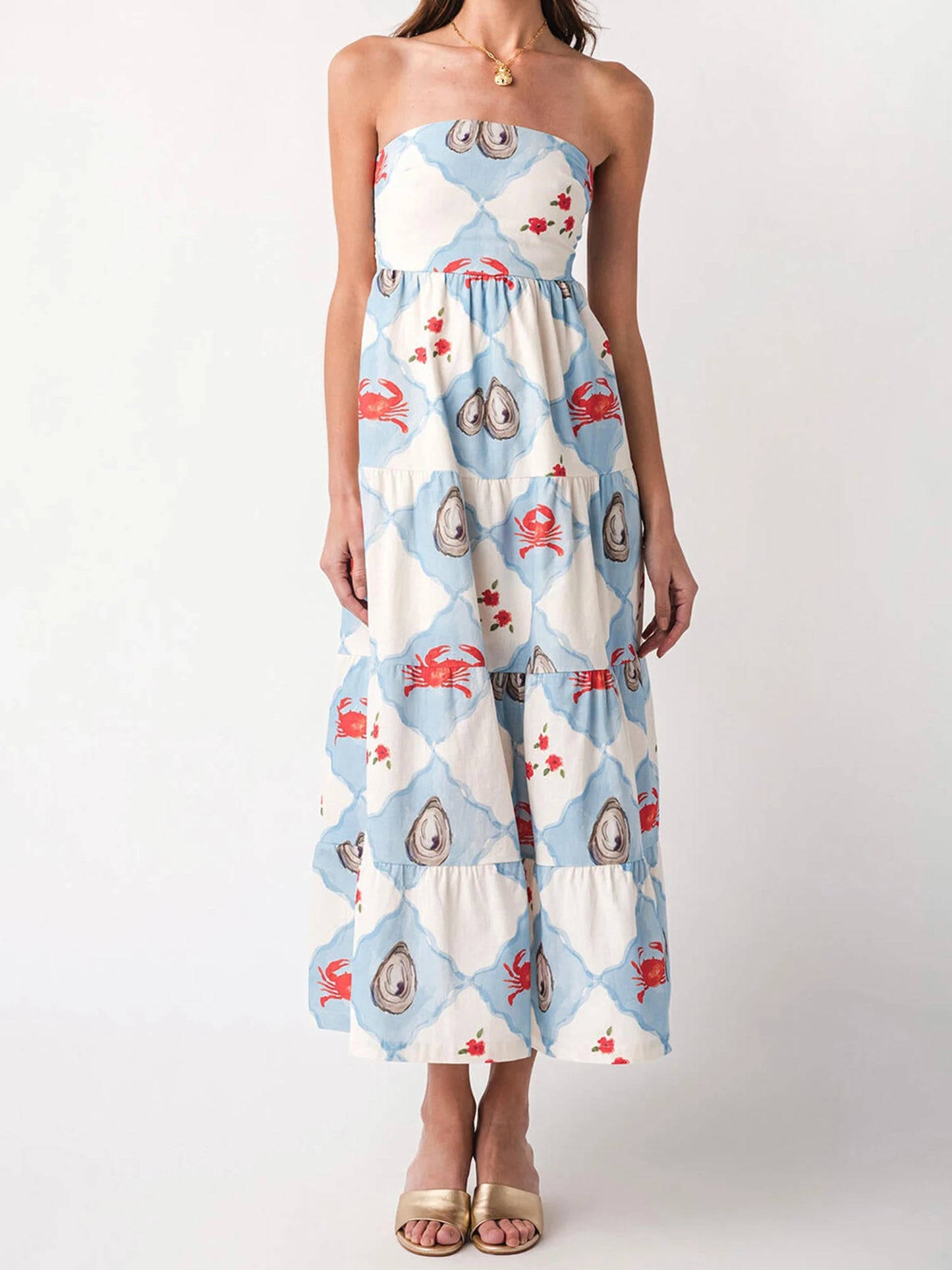 Women s Sleeveless Maxi Dress with Tropical Palm Leaf Print and Ruffle Detailing Off-Shoulder Flowy Summer Dress