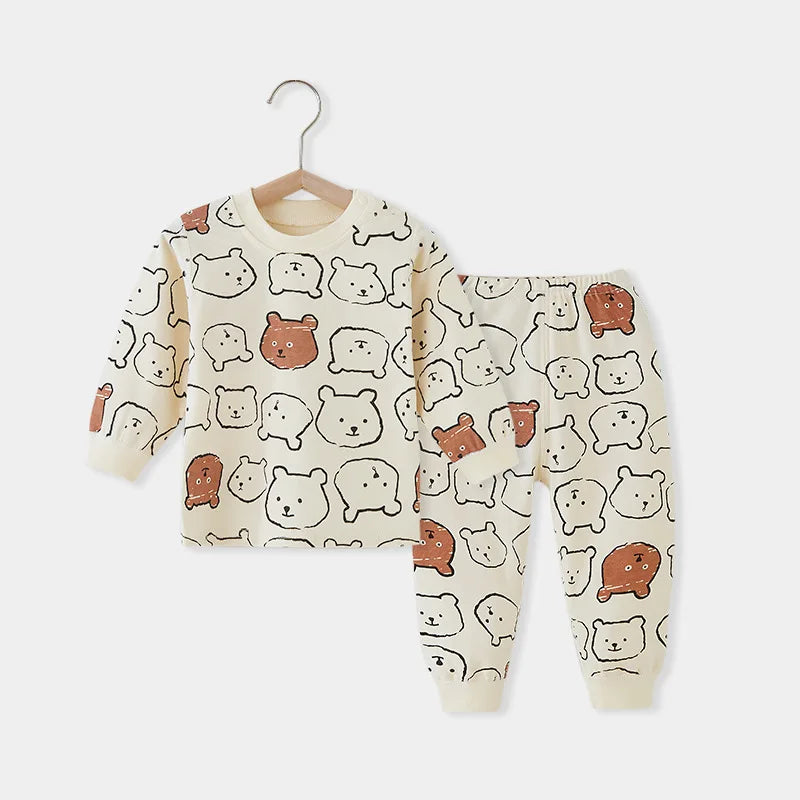 Infant Toddler Baby Thermal Underwear Set Autumn Winter Children Cartoon Printed Cotton Sleepwear Boy Girl Two Pieces Pajamas