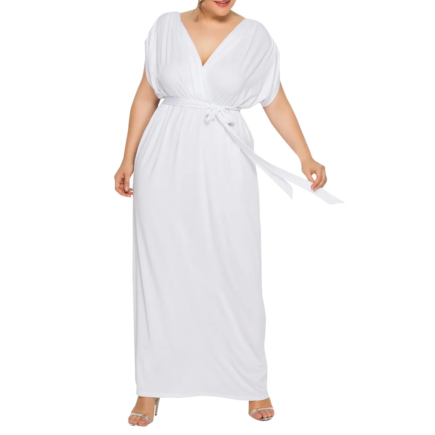 Plus Size Dress For Women Clothing 2024 Summer Large Size Short Sleeve Sexy Dress V Neck Casual Loose Oversized Female Clothing