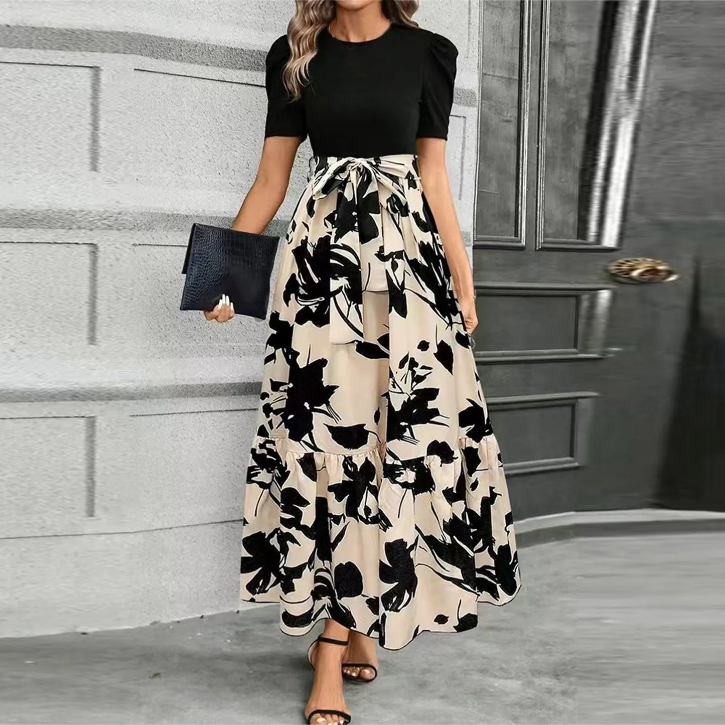 Women's Dresses High Waist Floral Print Dress Elegant Fashionable Maxi Sundress Casual Vintage Style For Spring Summer