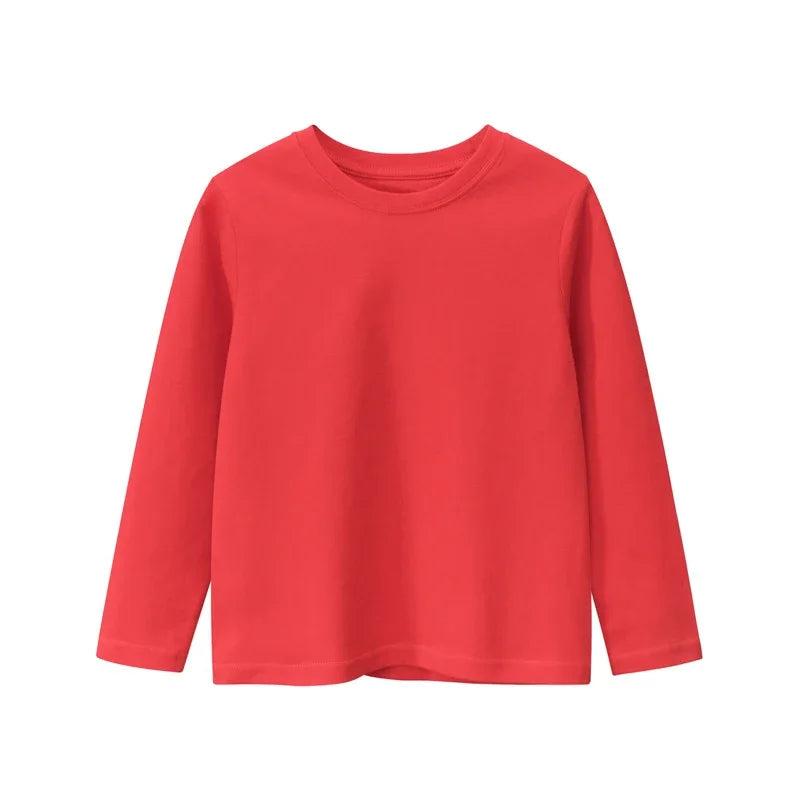 Youth Long-Sleeve T-Shirt 100% Cotton Solid Boys Girls Active T Shirts Essential Tops Undershirts Children Basic Tee 1-14 Yrs