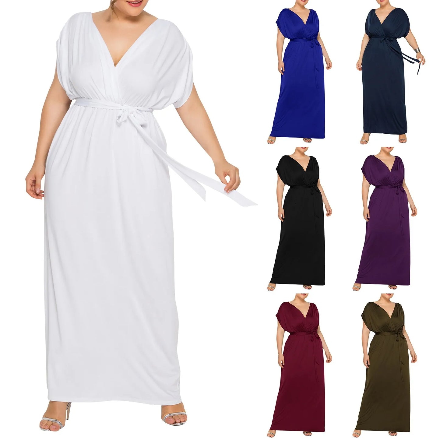 Plus Size Dress For Women Clothing 2024 Summer Large Size Short Sleeve Sexy Dress V Neck Casual Loose Oversized Female Clothing