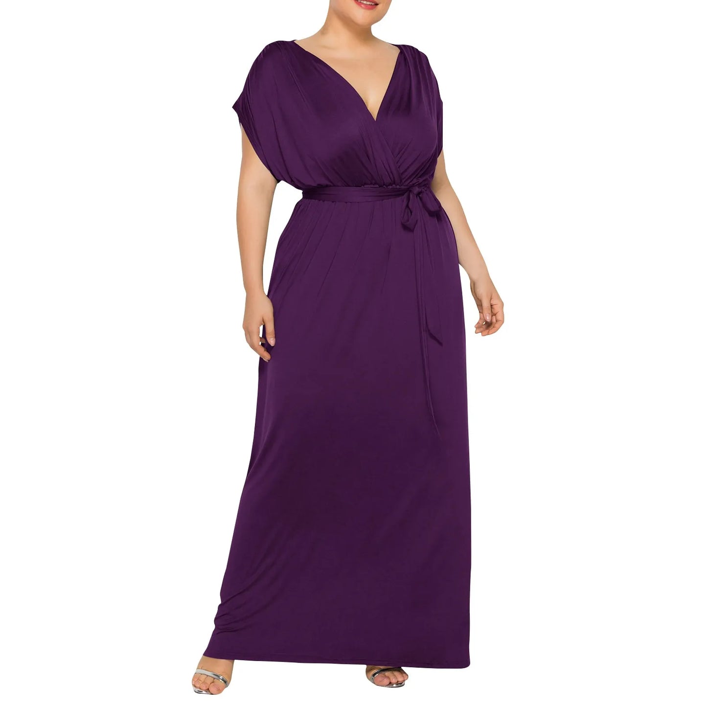 Plus Size Dress For Women Clothing 2024 Summer Large Size Short Sleeve Sexy Dress V Neck Casual Loose Oversized Female Clothing