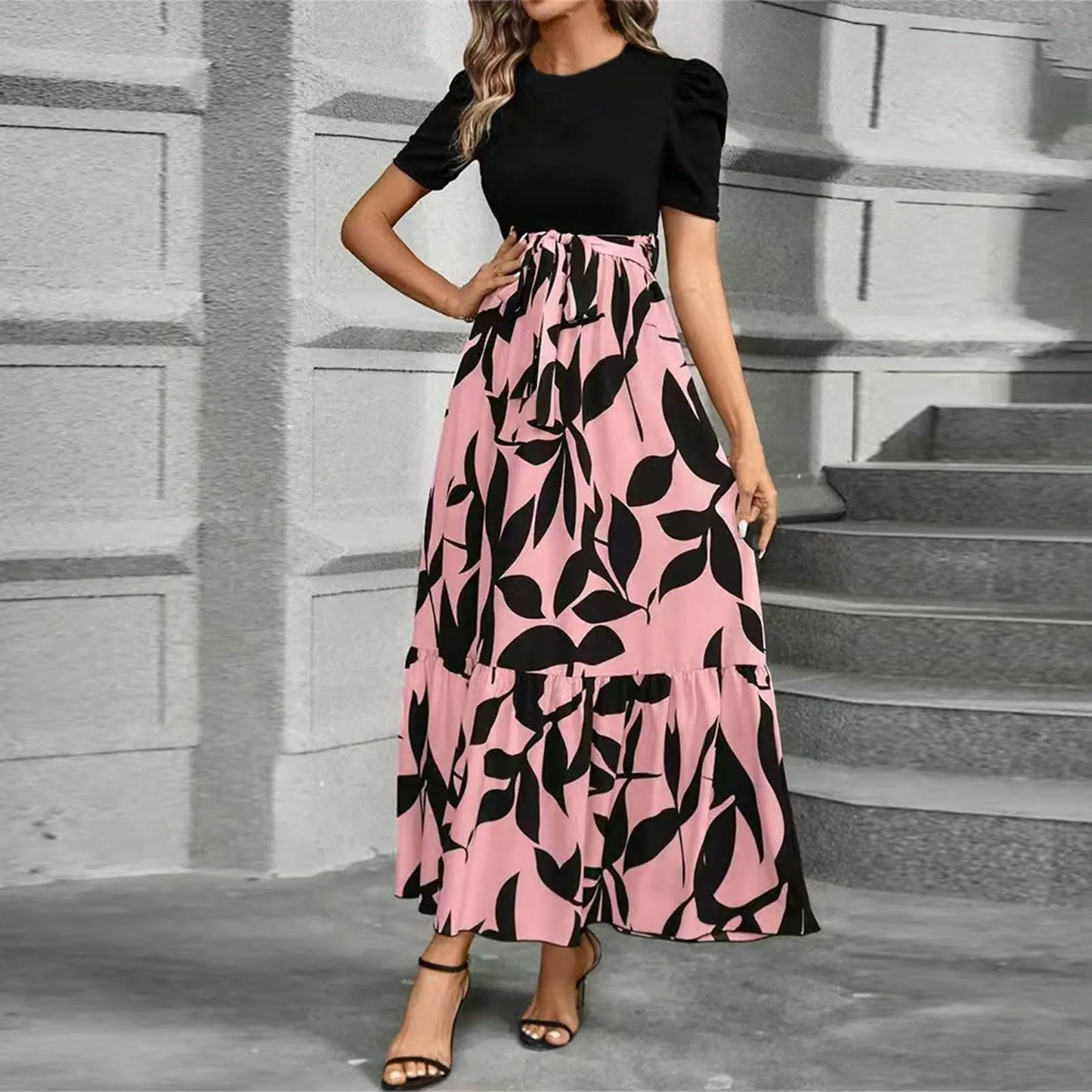 Women's Dresses High Waist Floral Print Dress Elegant Fashionable Maxi Sundress Casual Vintage Style For Spring Summer