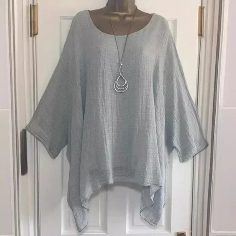 2024 Women t-shirts Plus Size 5XL T-Shirt Linen O Neck Casual Loose Shirt Summer Autumn New Solid Batwing Long Sleeve