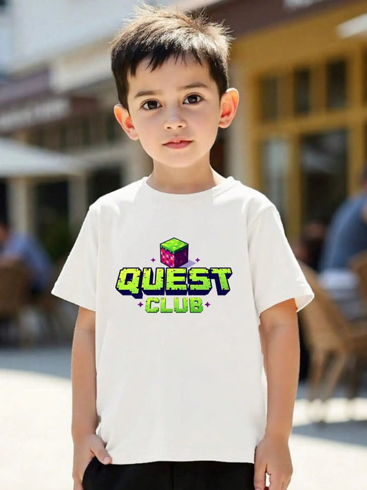 Tween Girls/Boys Clothes, Pixel Art Theme Cotton T-Shirt, White Casual Tee With Quest Club Graphic