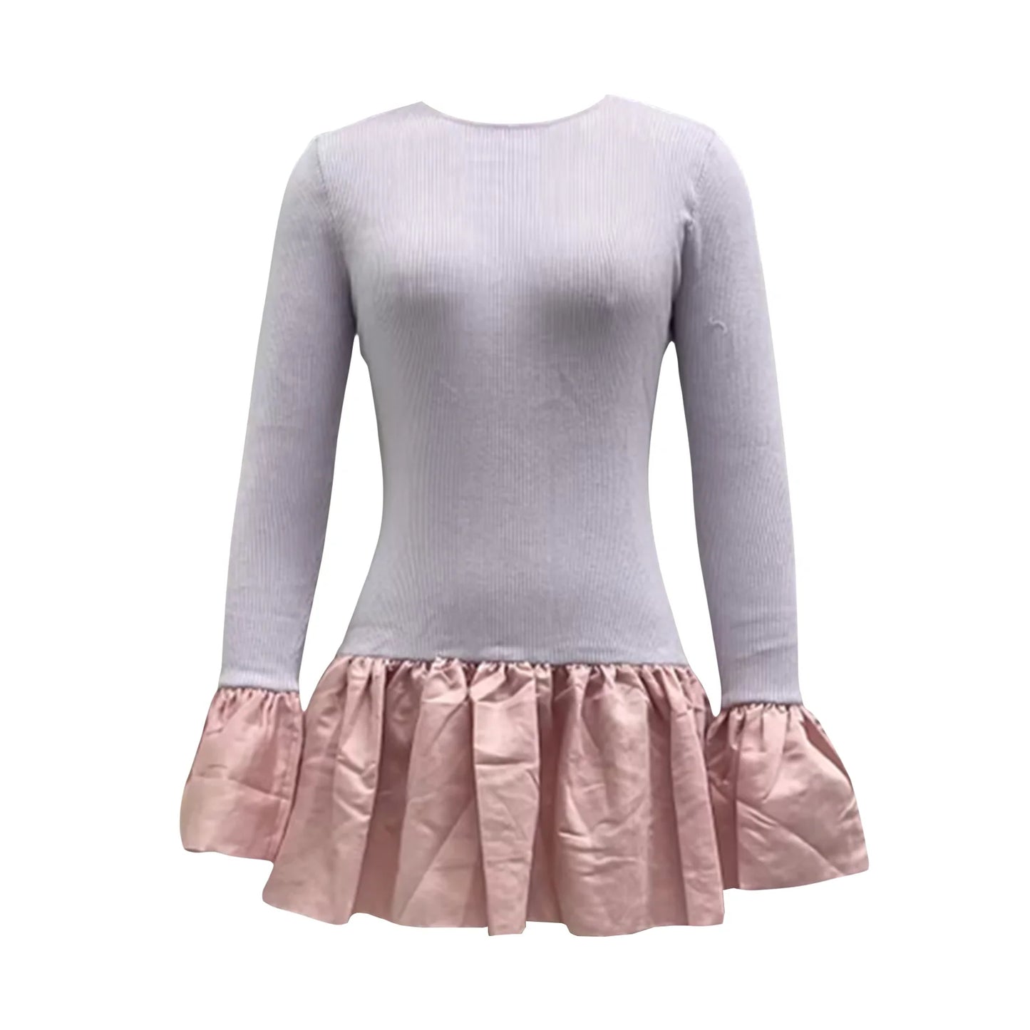 Elegant Women s Long Sleeve Knit Dress with Ruffles Hem and Round Neckline Perfect for Fall and Winter Casual Wear