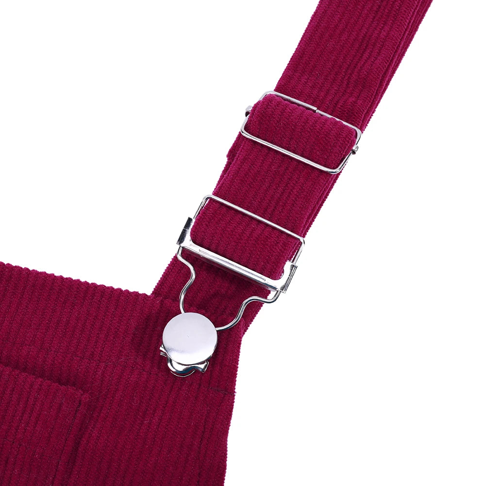 Women's Sleeveless Corduroy Pinafore Bib Overall Mini Dress A Line Cute Jumper Dress &Pockets For Teenager Adjustable Shoulder