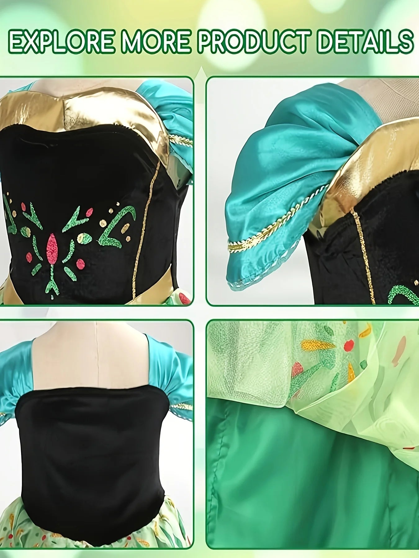 Glowing Magic Green Led Princess Dress for Girls 3-12 Years Old Suitable for Sparkling Birthday/Party Costumes, Halloween Cosplay and Holiday Gifts (Shipped from Not Included)