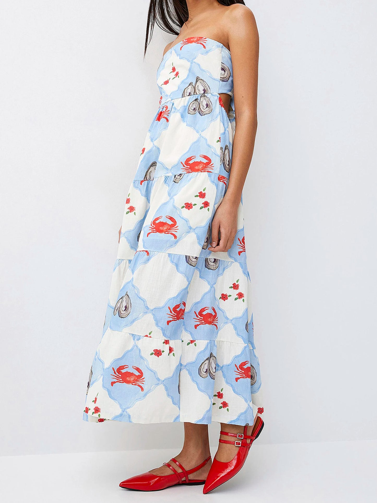 Women s Sleeveless Maxi Dress with Tropical Palm Leaf Print and Ruffle Detailing Off-Shoulder Flowy Summer Dress