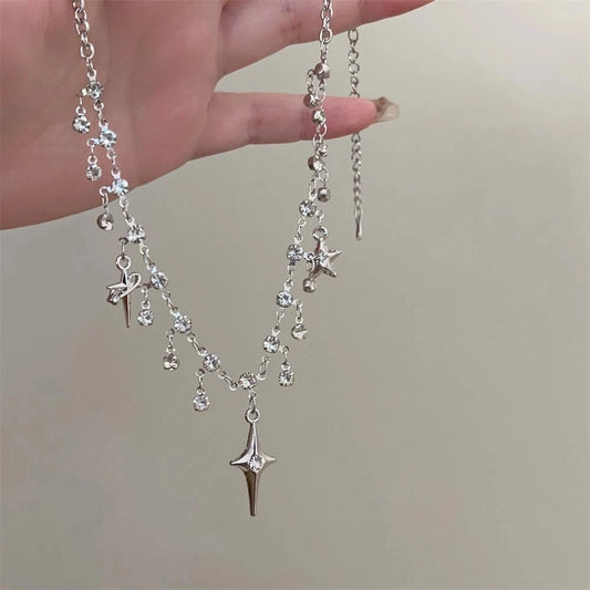 Fashion Chic Cross Crystal Zircon Pendant Tassel Necklace for Women Girls Clavicle Chain Accessories Aesthetic y2k Jewelry