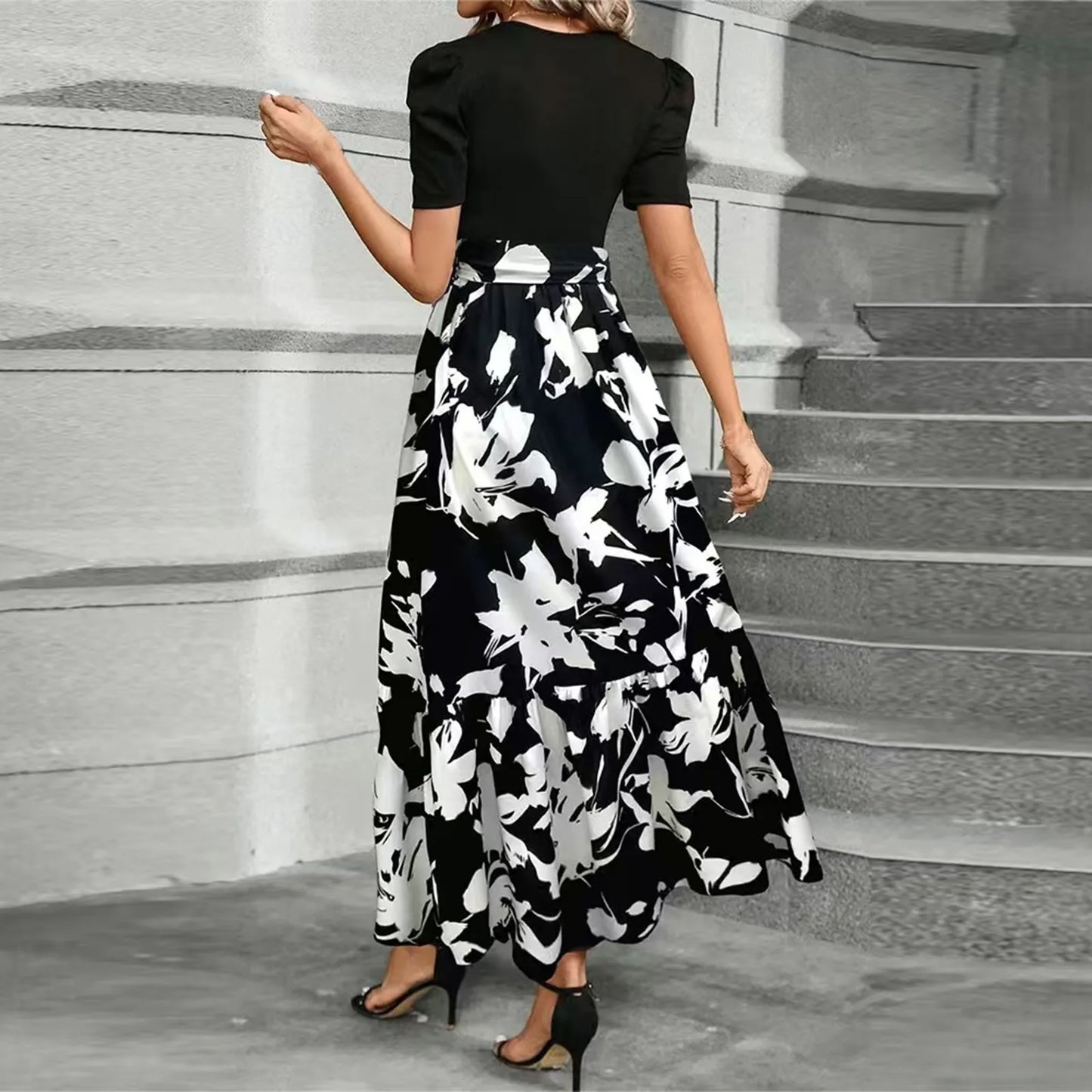 Women's Dresses High Waist Floral Print Dress Elegant Fashionable Maxi Sundress Casual Vintage Style For Spring Summer