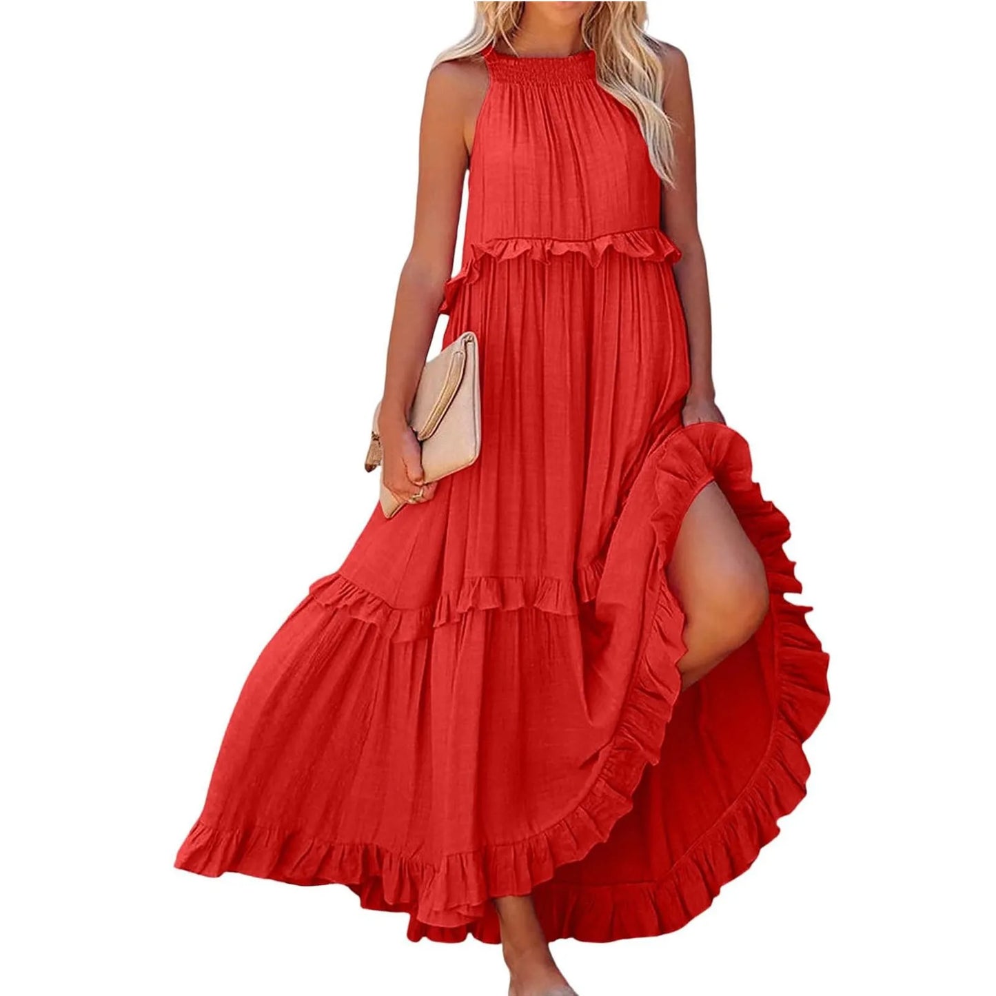 Spring Dress For Women Sexy Solid Strap Dress Pocket Loose Backless Big Swing Dresses Holiday Dresses For Women Wedding Guest