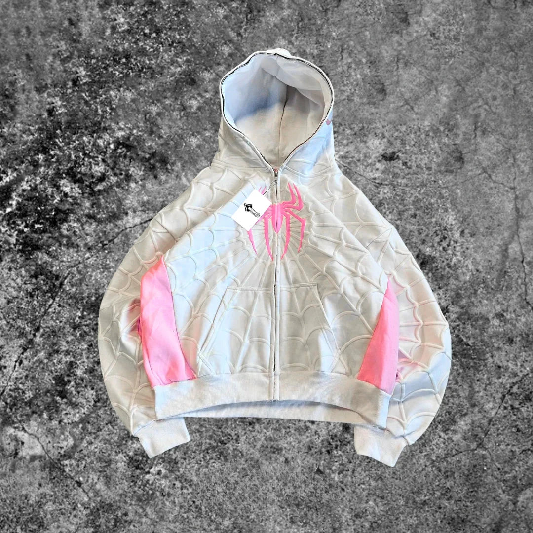 Foam printing Y2k clothing Spider web Red hoodie sweatshirt zipper warm Harajuku punk grunge Women Hip hop sweatshirt Hoodie