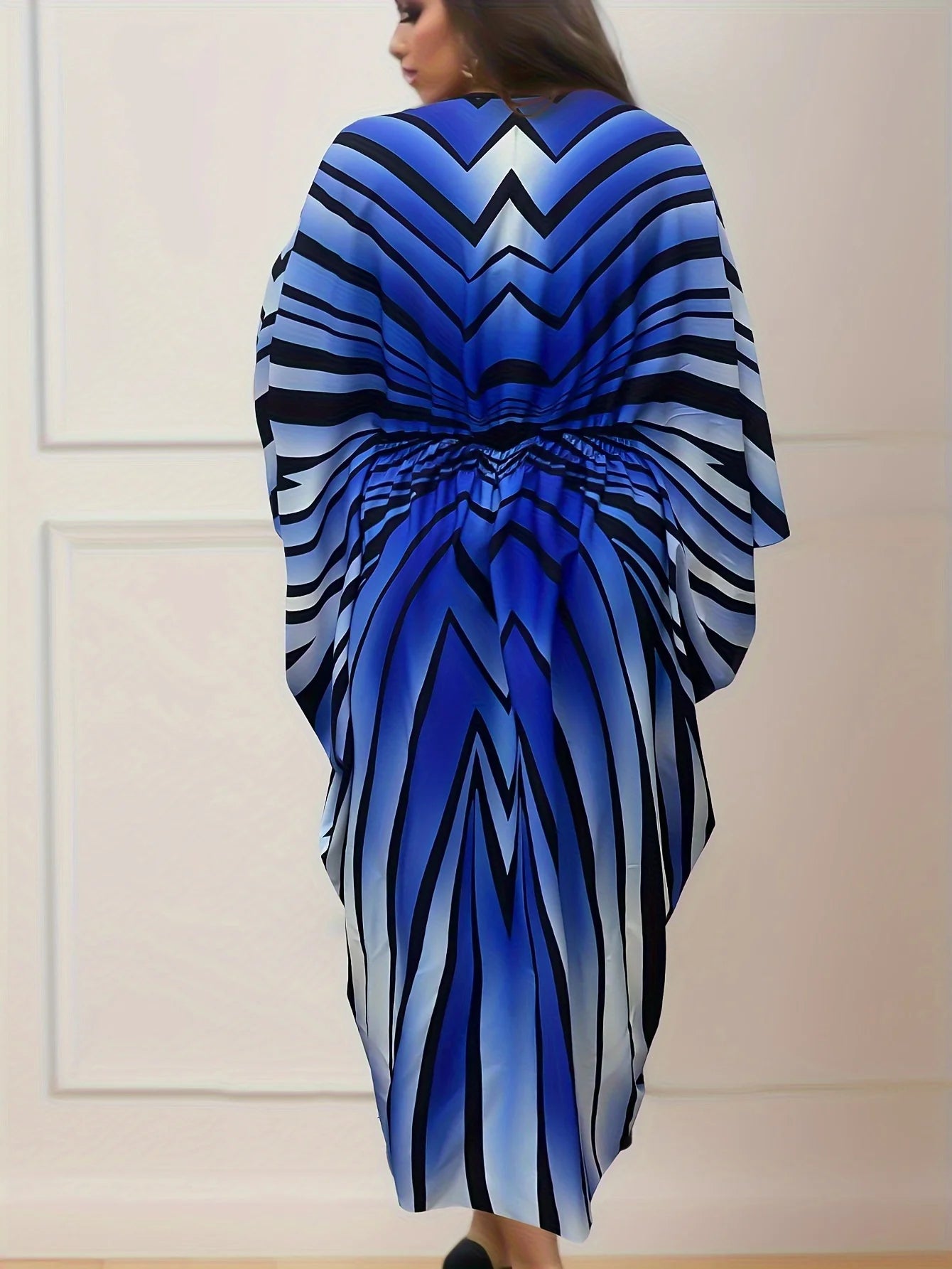 Printed Rhinestone Decoration V-neck Bat Sleeve Loose Vacation Long Style Plus Size Cheongsam Dress