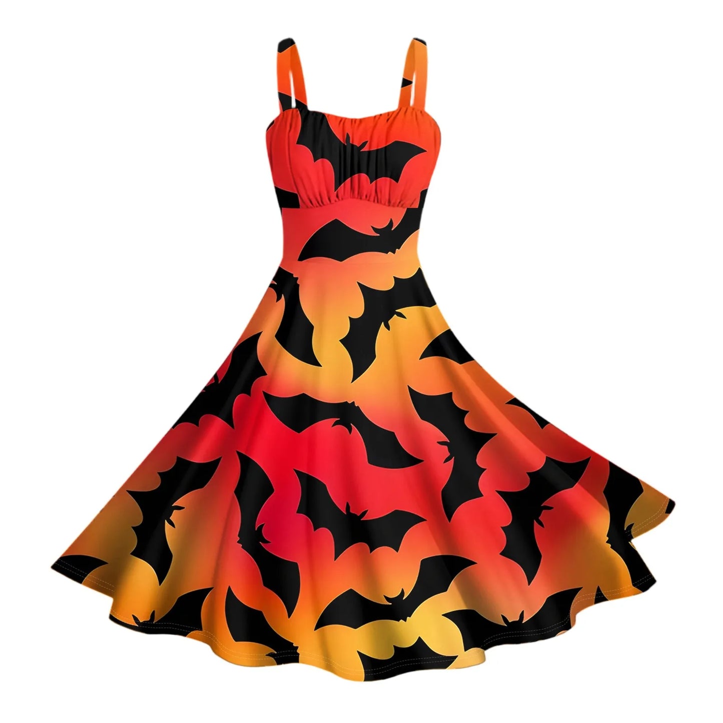 Women'S Vintage Sleeveless Pleated Patchwork Cute A-Line Hem Halloween Printed Dresses Elegant Dresses For Women Vestido Feminin