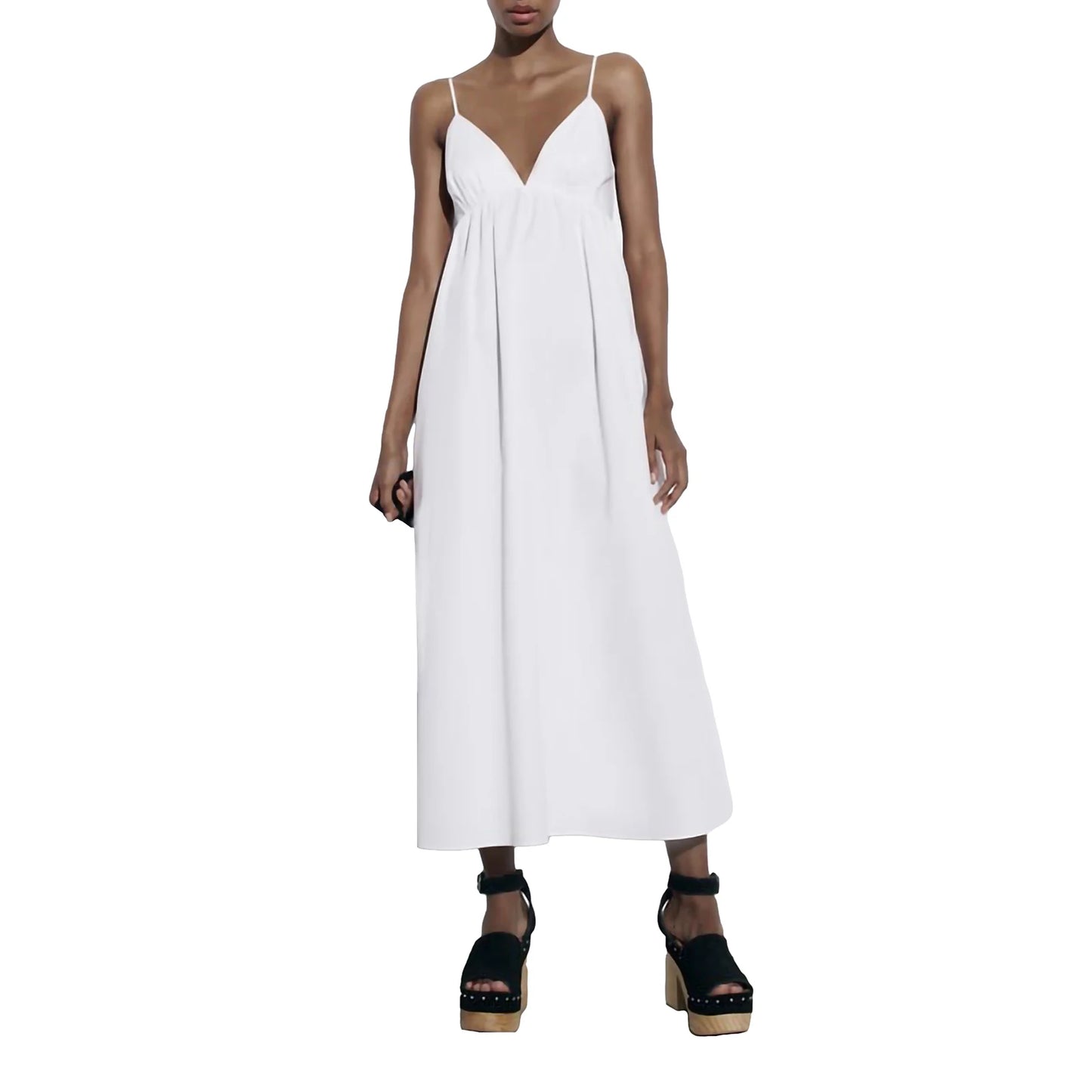 Women Solid Color Long Dress V-Neck Sleeveless Backless A-line Dress Summer Casual Beach Party Cami Dress