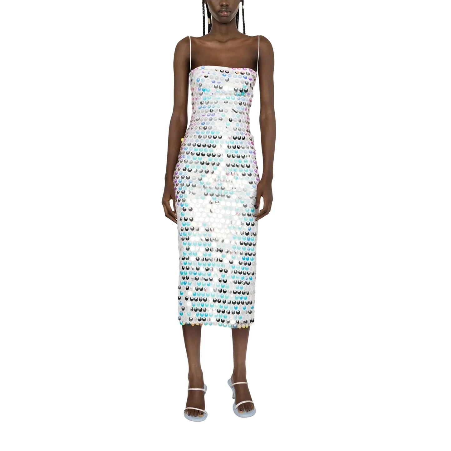 Women Midi Bodycon Dress Sequins Spaghetti Strap Sleeveless Sling Cocktail Dress Summer Backless Party Club Dress