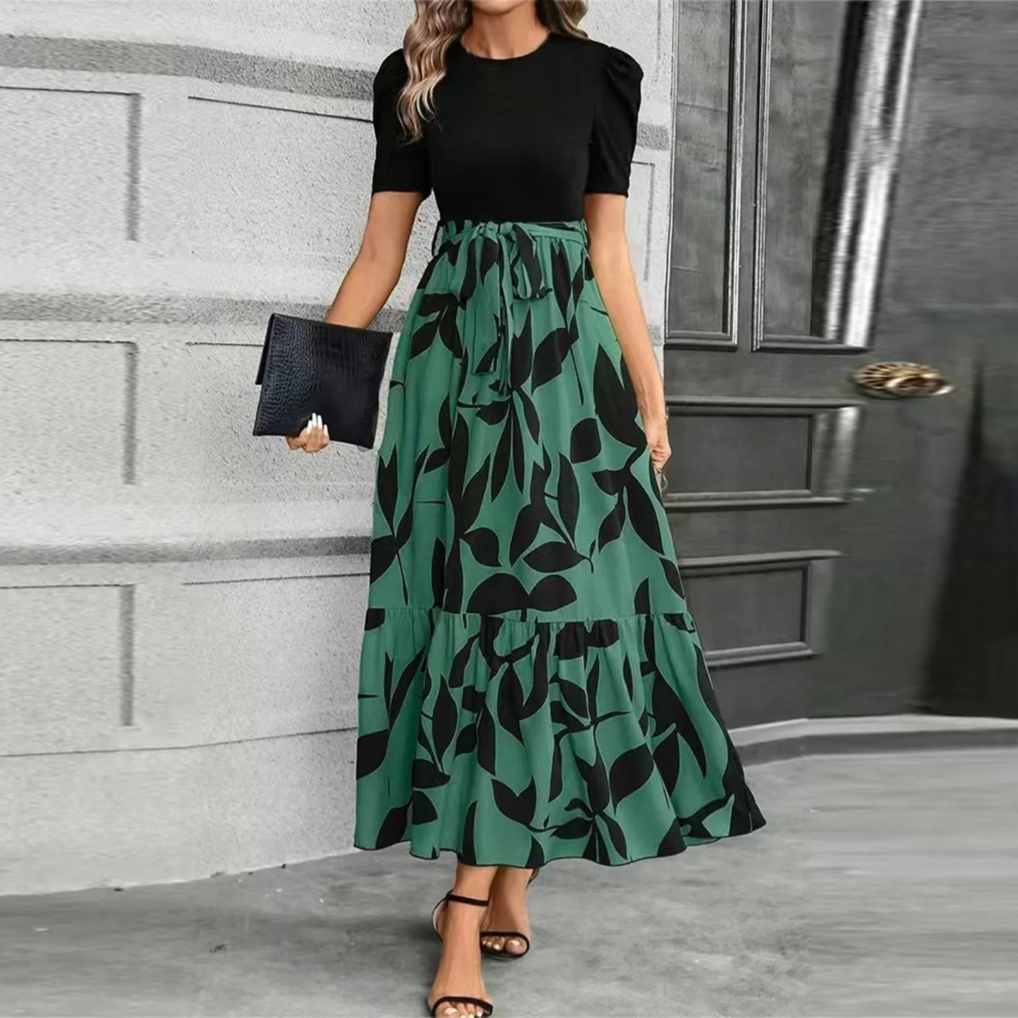Women's Dresses High Waist Floral Print Dress Elegant Fashionable Maxi Sundress Casual Vintage Style For Spring Summer