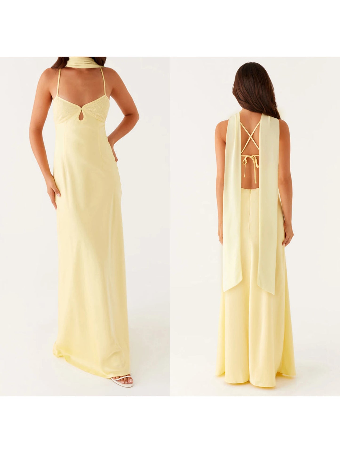 Elegant Maxi Dress with Adjustable Spaghetti Straps and Flowy Silhouette for Women s Summer Fashion Style