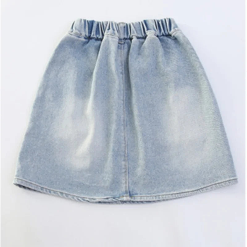 Summer Teen Girls Skirt Kids Casual Blue Denim Dresses With Pockets Design Tween Girls Casual Short Dress Toddler Ages  4-14Y