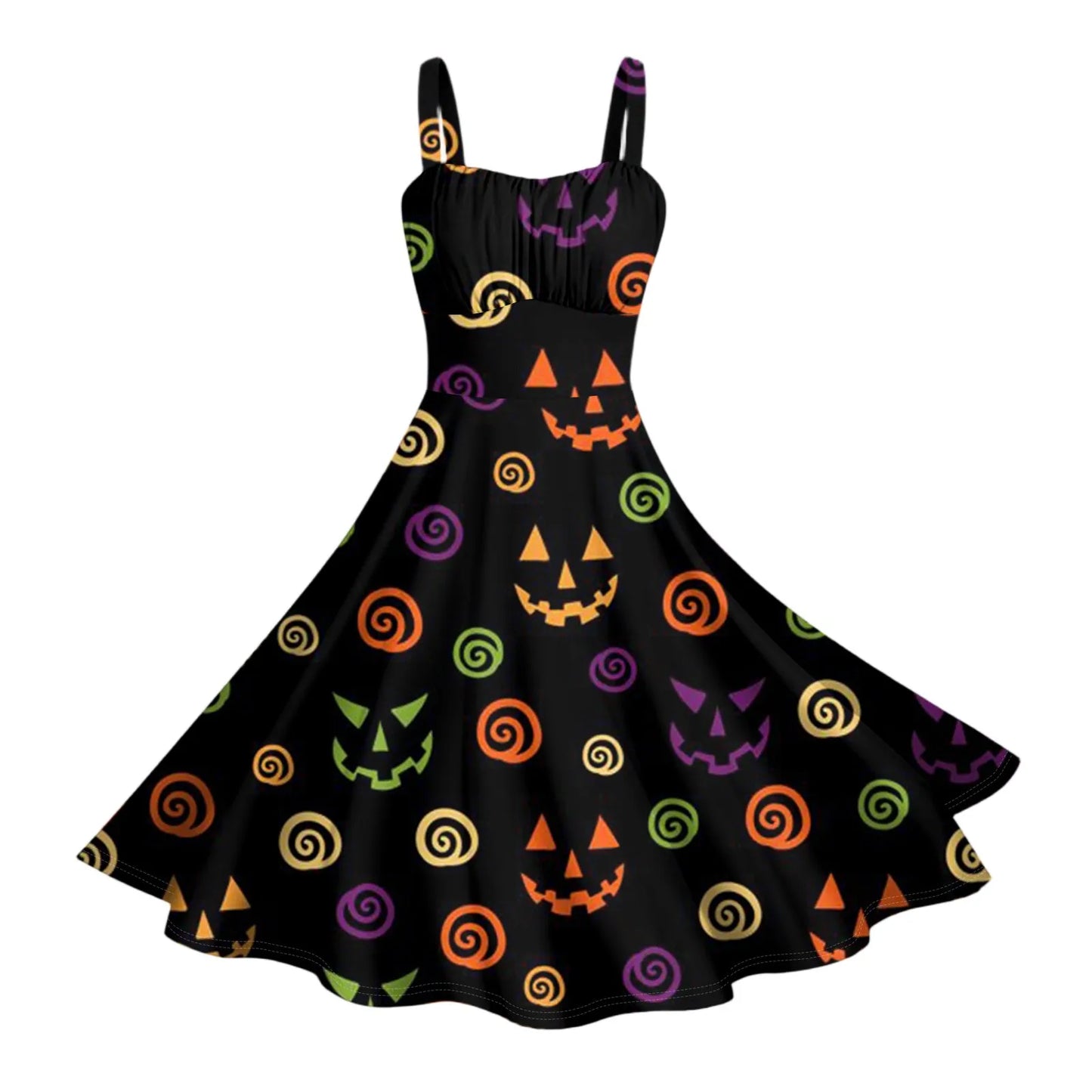 Women'S Vintage Sleeveless Pleated Patchwork Cute A-Line Hem Halloween Printed Dresses Elegant Dresses For Women Vestido Feminin