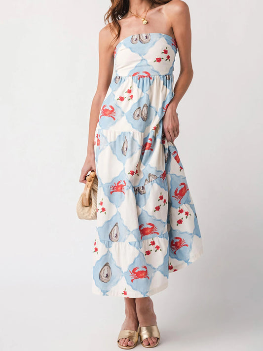 Women s Sleeveless Maxi Dress with Tropical Palm Leaf Print and Ruffle Detailing Off-Shoulder Flowy Summer Dress