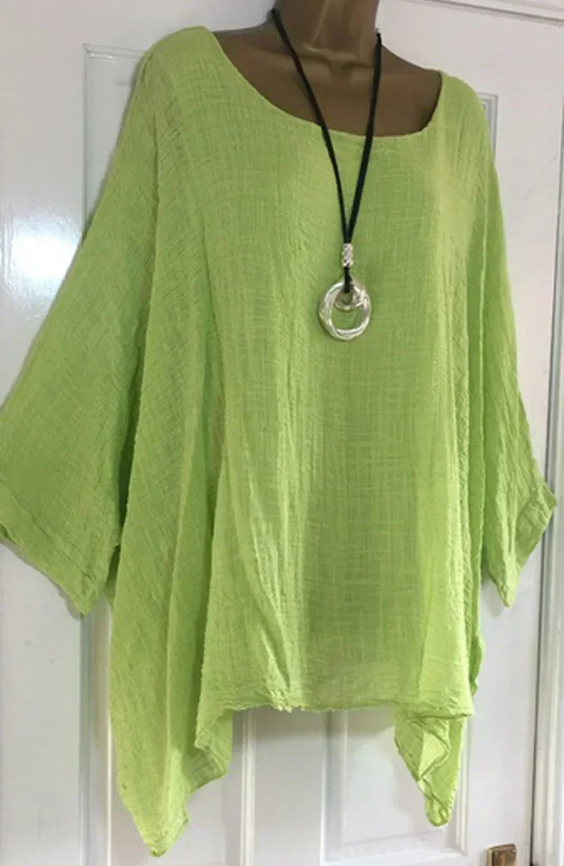 2024 Women t-shirts Plus Size 5XL T-Shirt Linen O Neck Casual Loose Shirt Summer Autumn New Solid Batwing Long Sleeve