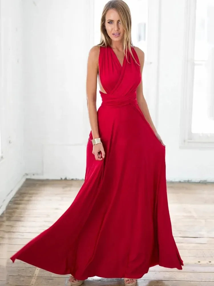 Sexy Women Multiway Wrap Convertible Boho Maxi Club Red Dress Bandage Long Dress Party Bridesmaids Infinity Robe Longue Femme