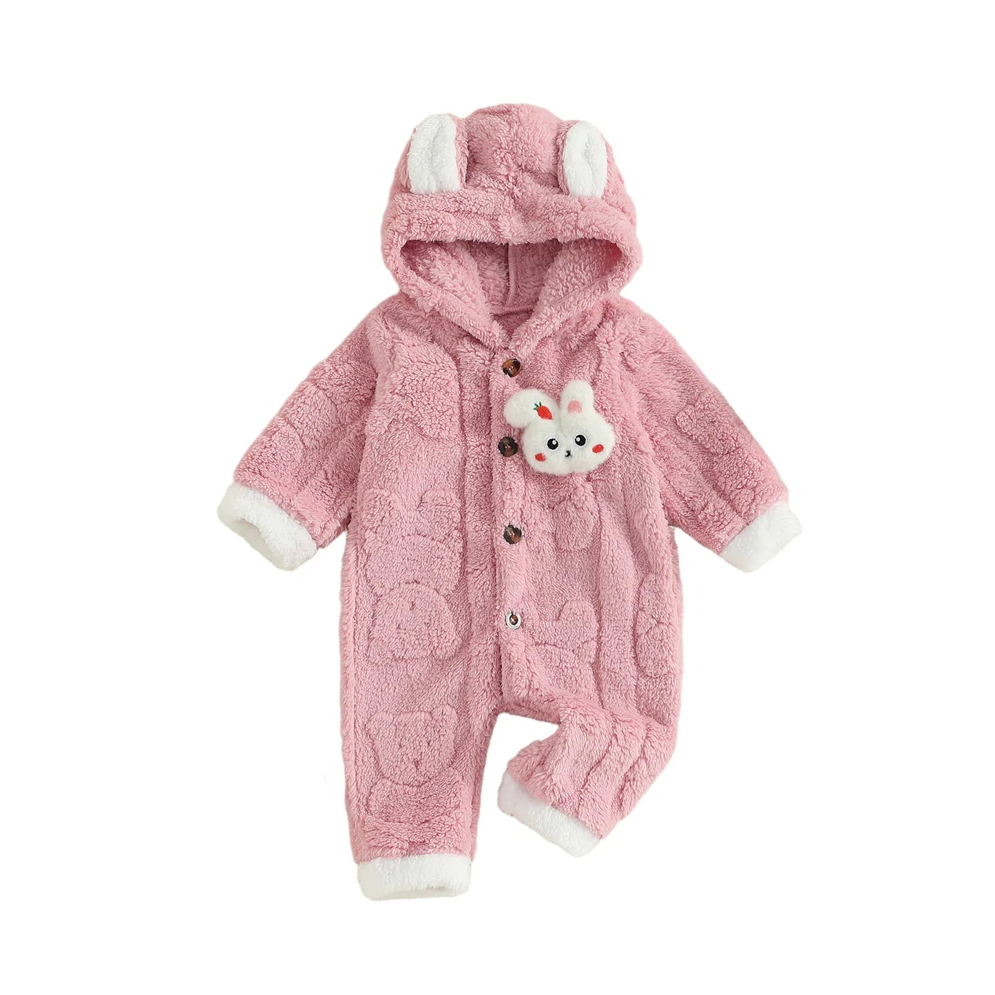 Adorable Infant Fleece Jumpsuit with Bear Ears Hoodie Warm Winter Outfit Zip Up Footed Snowsuit for Baby Boy or Girl