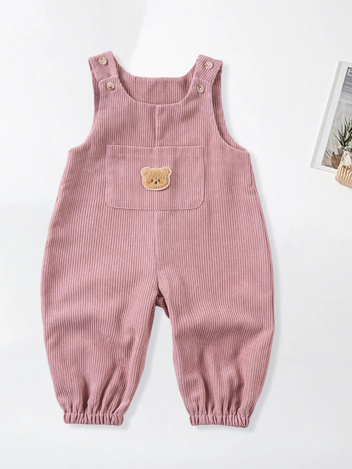 Toddler Unisex Denim Dungarees with Bear Patchwork Detail and Adjustable Straps Stylish Kids Overall Jumpsuit for Autumn