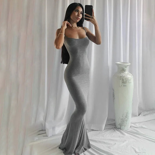 Summer Women's Sexy Backless solid color Long Dresses Elastic High Waist Strapless Bodycon Dress Party Skinny Sleeveless Robe