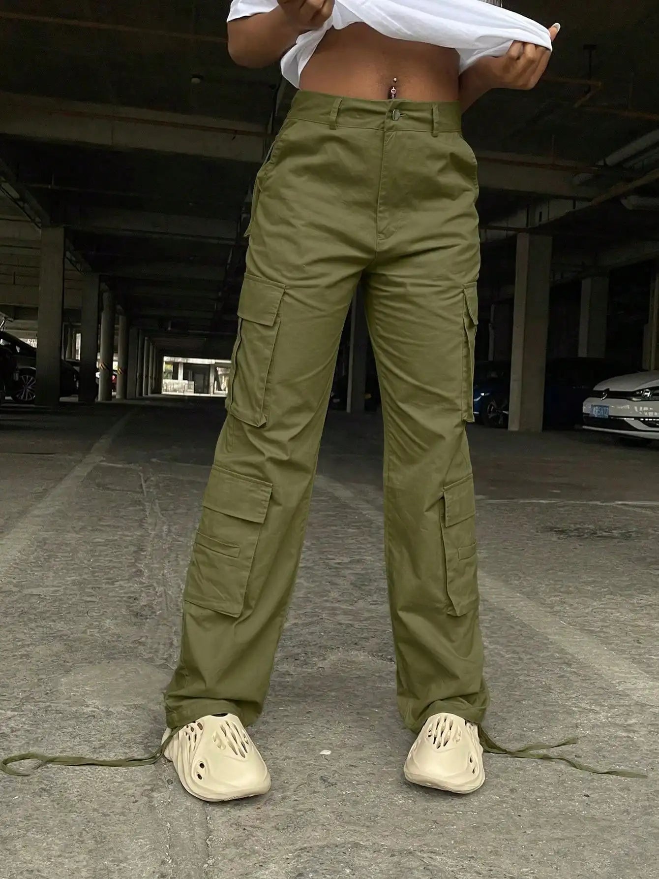 2025 New Christmas High Waist Solid Cargo Pants - Women's Loose Y2K Wide Leg Casual Pants with Pockets (Streetwear Sweatpants)