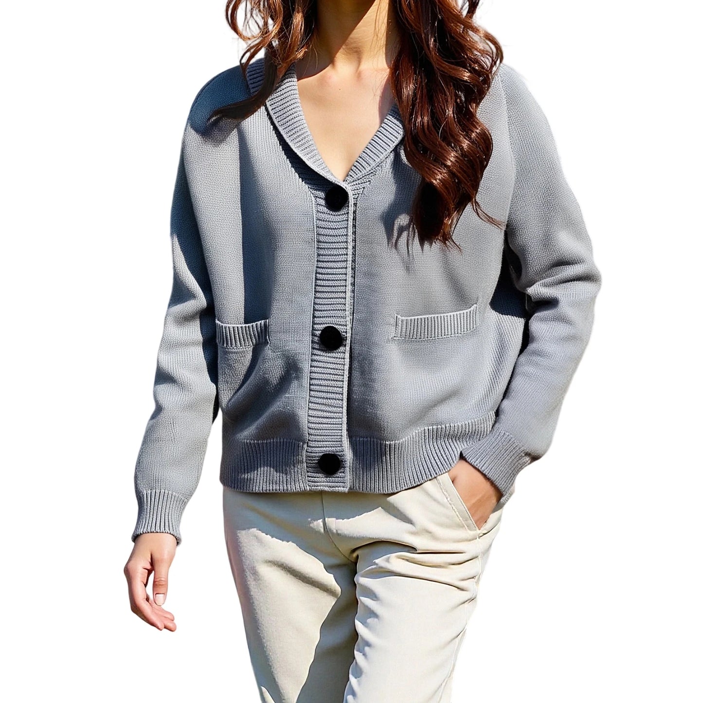 Women s Patriotic American Flag Print Cardigan with Pockets and V-Neckline Long Sleeve Button-Up Knit Sweater for Casual Fall