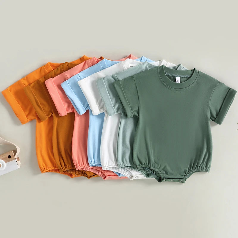Newborn Baby Romper Summer Crewneck Romper Clothing Solid Casual Loose Jumpsuits Toddler Infant Boy Girl Cotton Playsuit