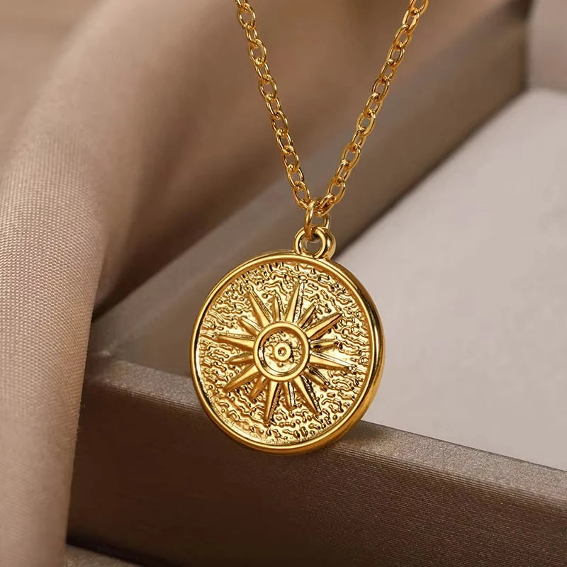 Punk Gold Color Heart Pendant Necklace for Women Stainless Steel Buckle Beaded Neck Chain Choker Y2K Jewelry Accessories