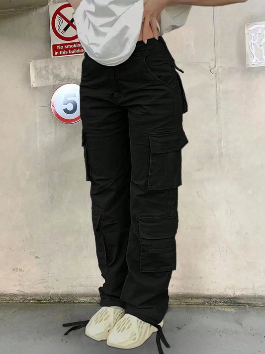 2025 New Christmas High Waist Solid Cargo Pants - Women's Loose Y2K Wide Leg Casual Pants with Pockets (Streetwear Sweatpants)