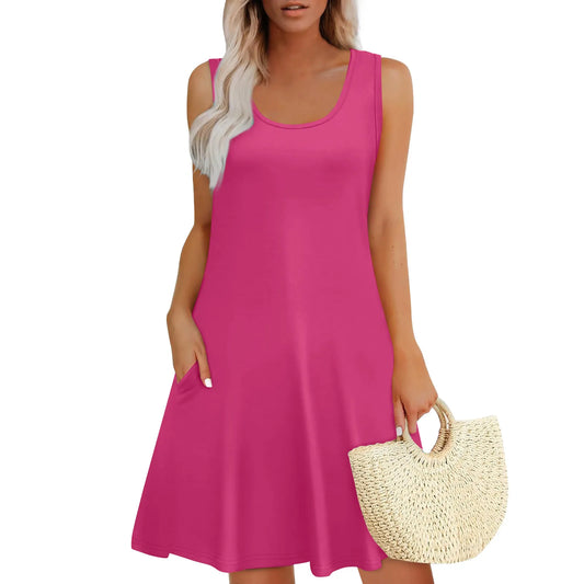 Womens Summer Dresses Loose U Neck Sleeveless Sundresses Dress With Pockets Elegant Women'S Dresses For Party Vestidos Mujer